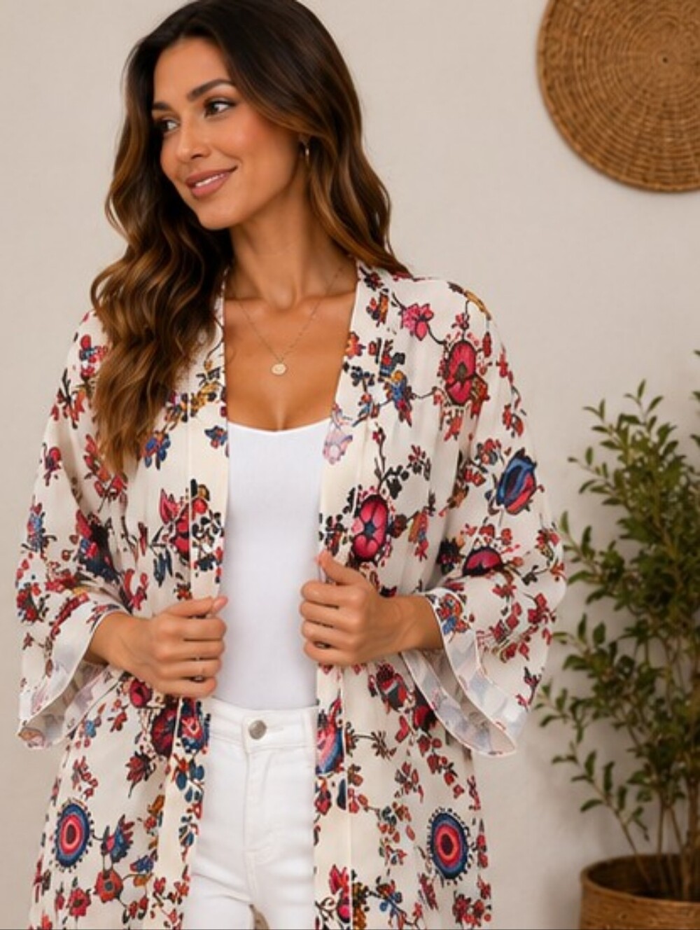 Parc & Lex Womens Floral Kimono Cardigan Jacket Large 100% Polyester cottagecore